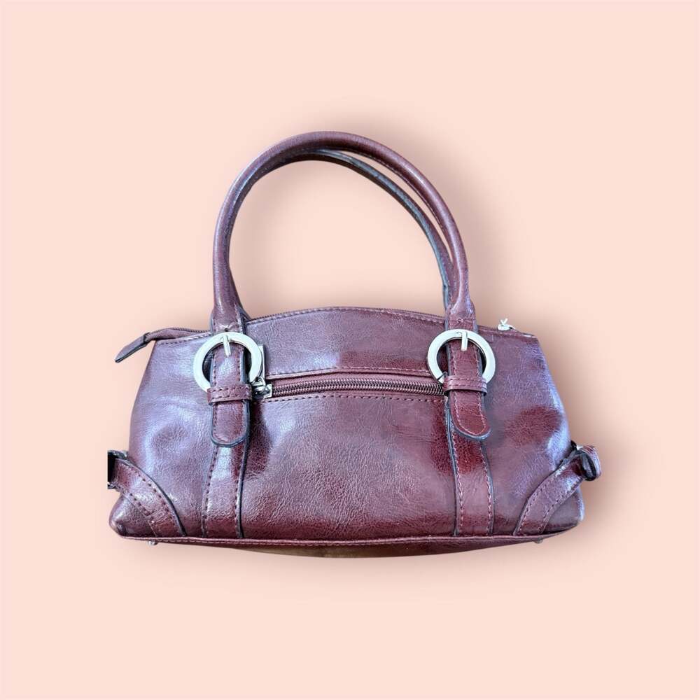 Vintage Y2k Burgundy Brown Leather Belted East West Shoulder Bag